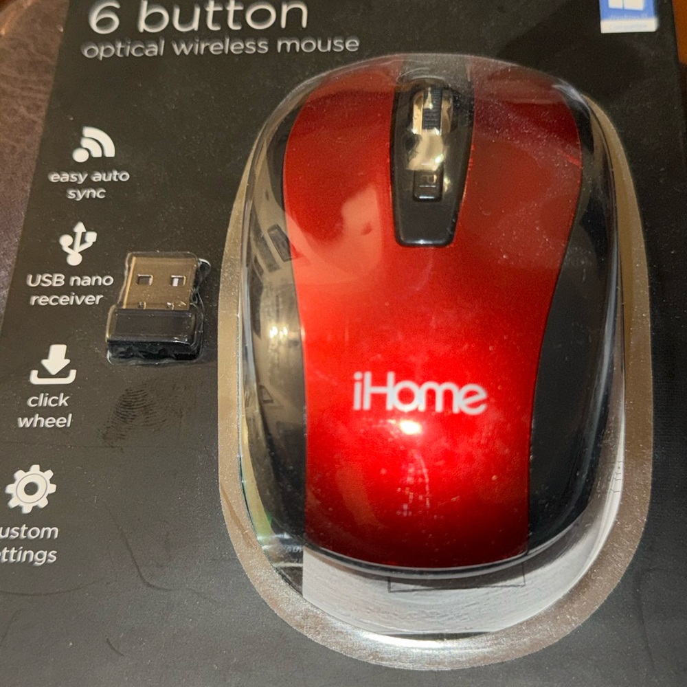 iHome red and black usb Optical Wireless Mouse Brand New Sealed